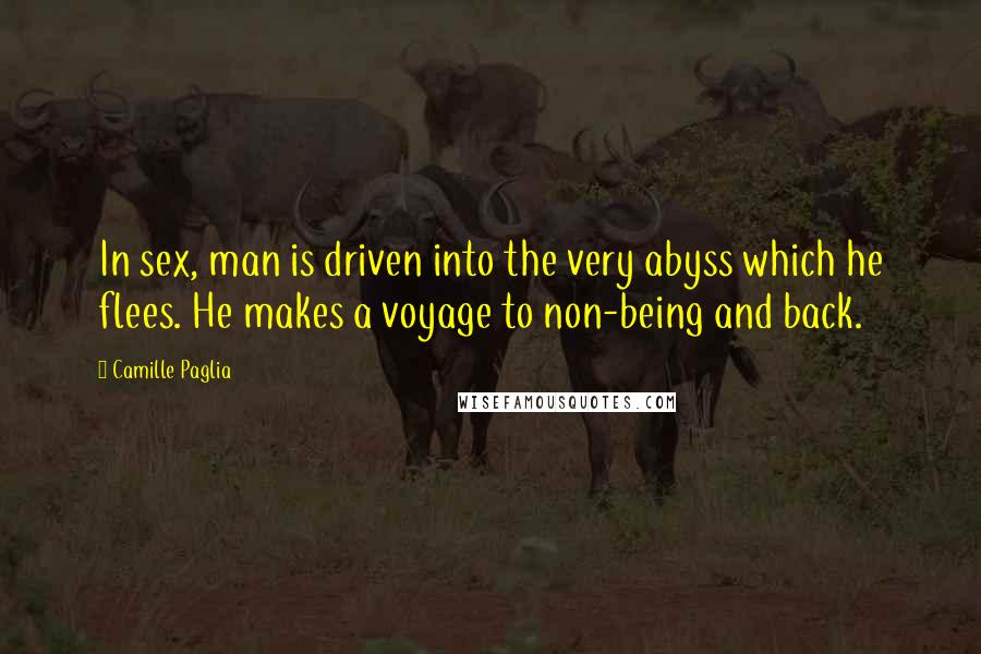 Camille Paglia Quotes: In sex, man is driven into the very abyss which he flees. He makes a voyage to non-being and back.