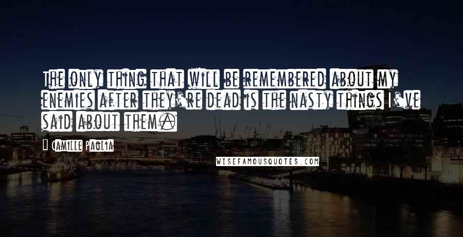 Camille Paglia Quotes: The only thing that will be remembered about my enemies after they're dead is the nasty things I've said about them.