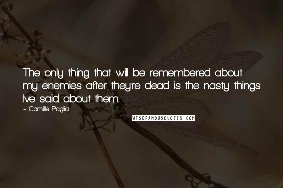 Camille Paglia Quotes: The only thing that will be remembered about my enemies after they're dead is the nasty things I've said about them.