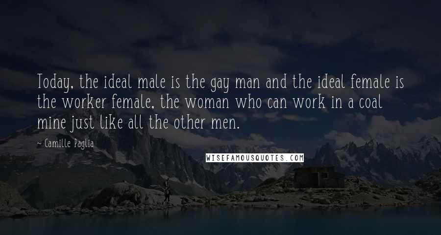 Camille Paglia Quotes: Today, the ideal male is the gay man and the ideal female is the worker female, the woman who can work in a coal mine just like all the other men.