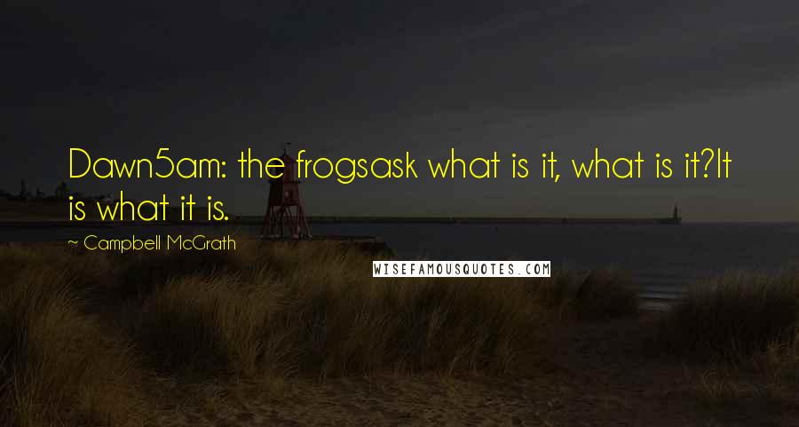 Campbell McGrath Quotes: Dawn5am: the frogsask what is it, what is it?It is what it is.