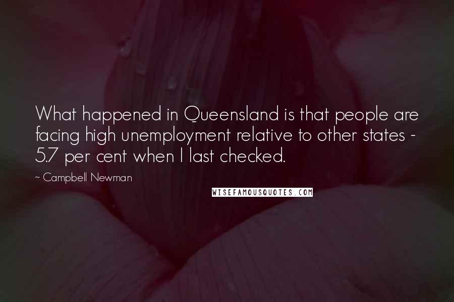 Campbell Newman Quotes: What happened in Queensland is that people are facing high unemployment relative to other states - 5.7 per cent when I last checked.