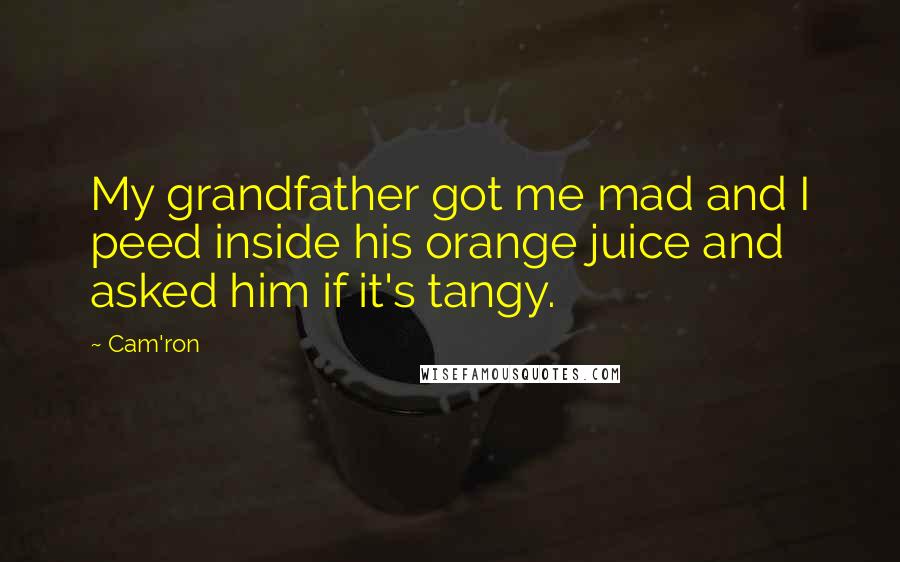 Cam'ron Quotes: My grandfather got me mad and I peed inside his orange juice and asked him if it's tangy.