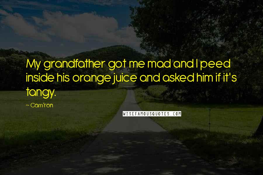 Cam'ron Quotes: My grandfather got me mad and I peed inside his orange juice and asked him if it's tangy.
