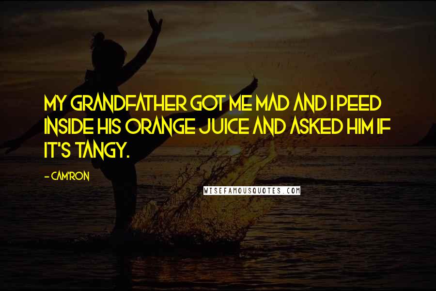Cam'ron Quotes: My grandfather got me mad and I peed inside his orange juice and asked him if it's tangy.