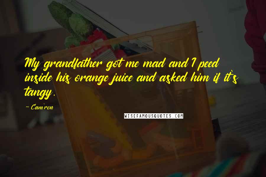 Cam'ron Quotes: My grandfather got me mad and I peed inside his orange juice and asked him if it's tangy.