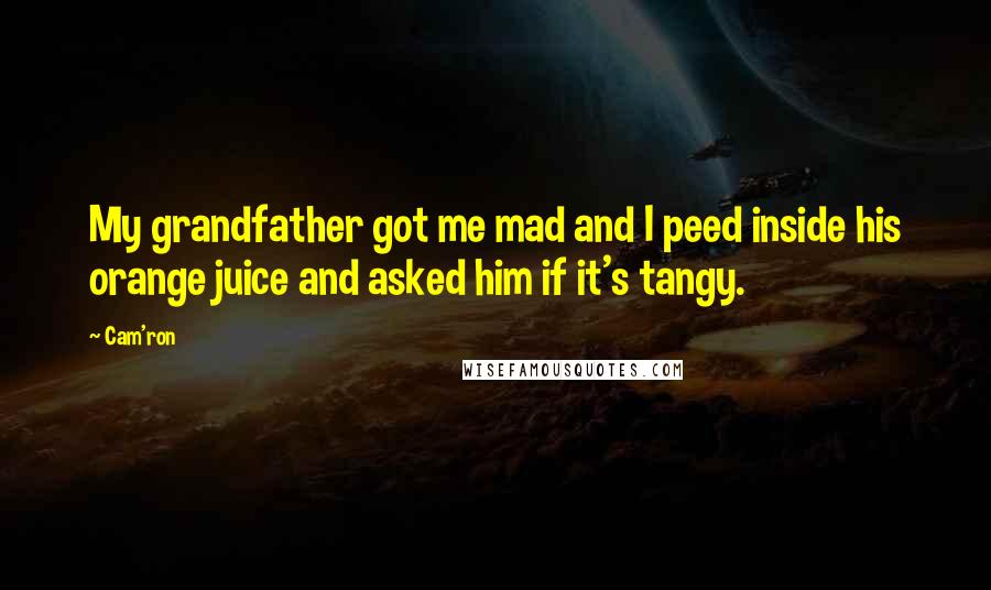 Cam'ron Quotes: My grandfather got me mad and I peed inside his orange juice and asked him if it's tangy.