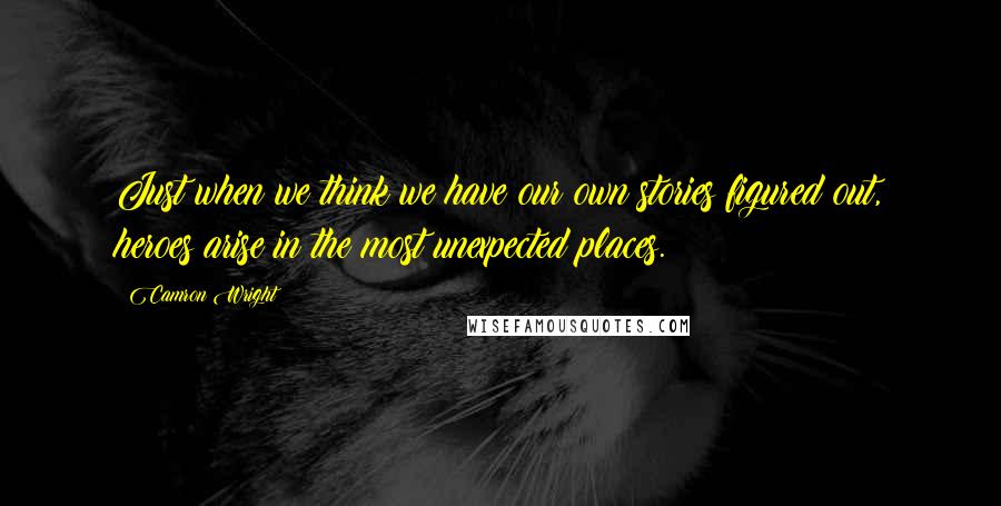 Camron Wright Quotes: Just when we think we have our own stories figured out, heroes arise in the most unexpected places.