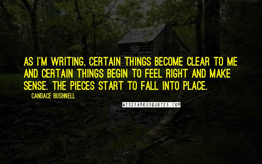 Candace Bushnell Quotes: As I'm writing, certain things become clear to me and certain things begin to feel right and make sense. The pieces start to fall into place.
