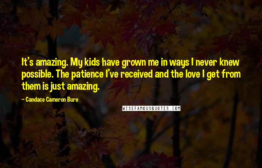 Candace Cameron Bure Quotes: It's amazing. My kids have grown me in ways I never knew possible. The patience I've received and the love I get from them is just amazing.