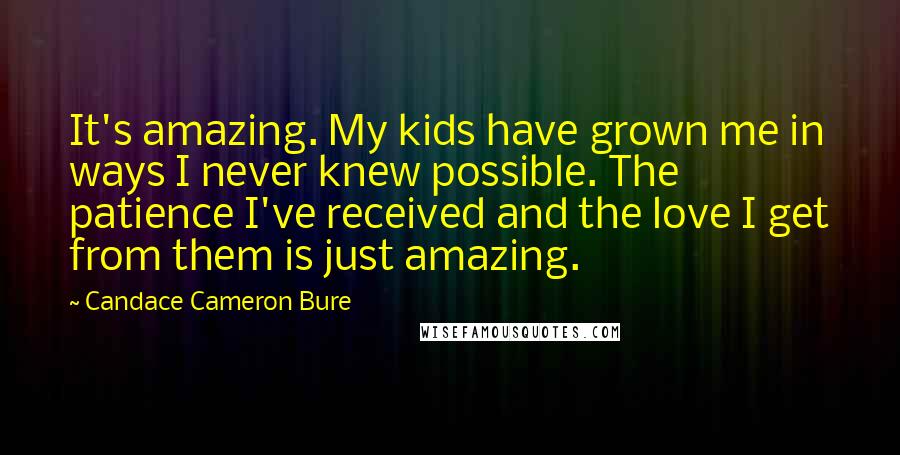 Candace Cameron Bure Quotes: It's amazing. My kids have grown me in ways I never knew possible. The patience I've received and the love I get from them is just amazing.