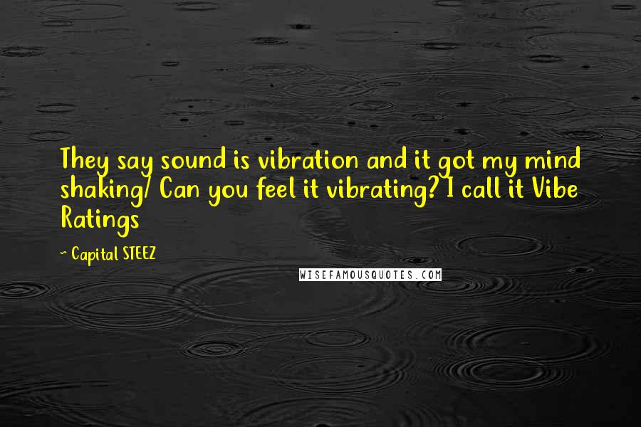 Capital STEEZ Quotes: They say sound is vibration and it got my mind shaking/ Can you feel it vibrating? I call it Vibe Ratings