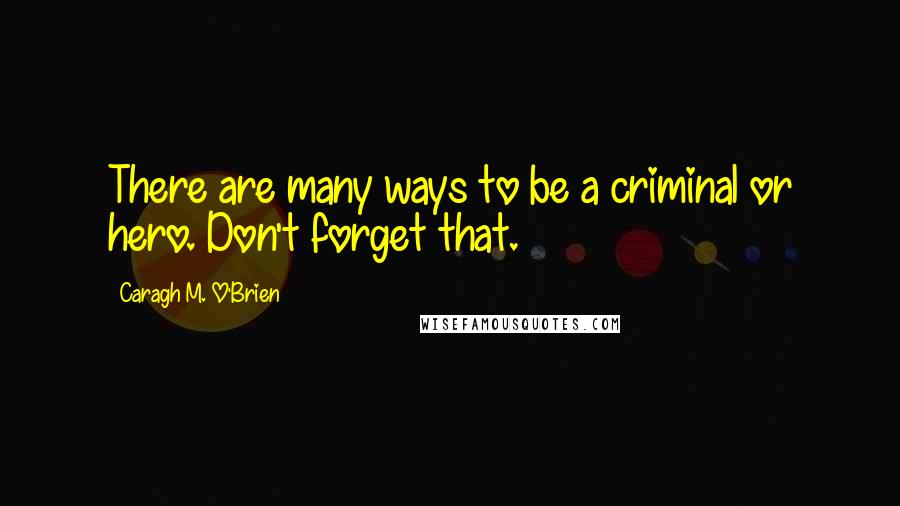 Caragh M. O'Brien Quotes: There are many ways to be a criminal or hero. Don't forget that.