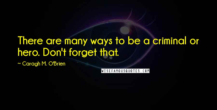 Caragh M. O'Brien Quotes: There are many ways to be a criminal or hero. Don't forget that.