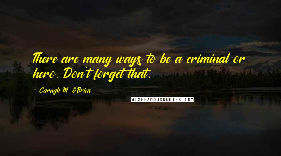 Caragh M. O'Brien Quotes: There are many ways to be a criminal or hero. Don't forget that.