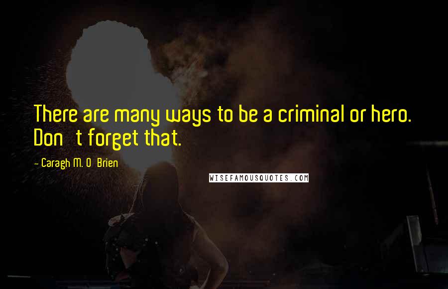 Caragh M. O'Brien Quotes: There are many ways to be a criminal or hero. Don't forget that.