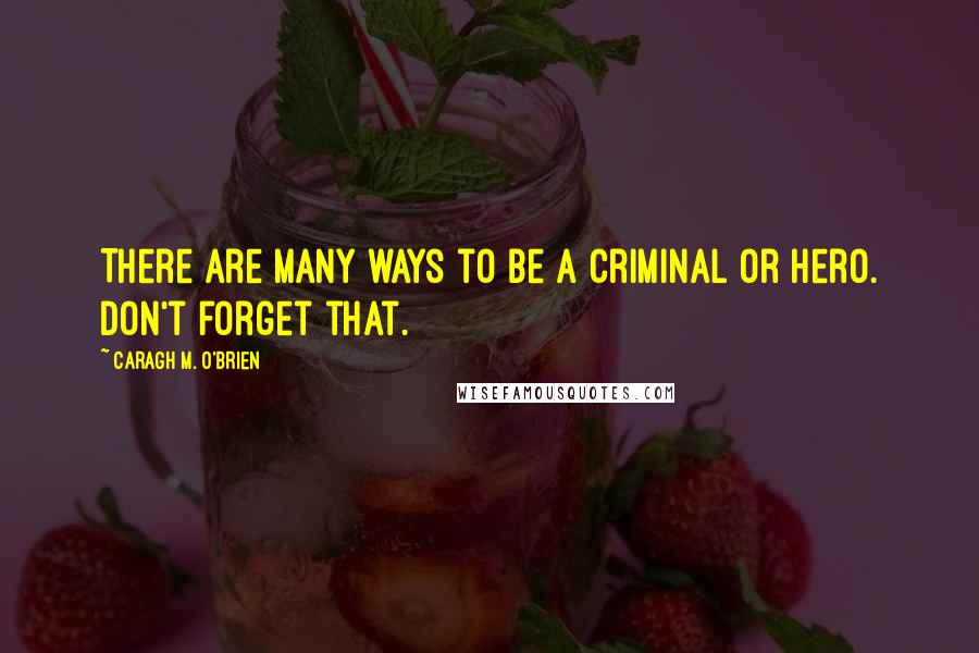 Caragh M. O'Brien Quotes: There are many ways to be a criminal or hero. Don't forget that.