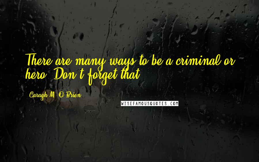 Caragh M. O'Brien Quotes: There are many ways to be a criminal or hero. Don't forget that.