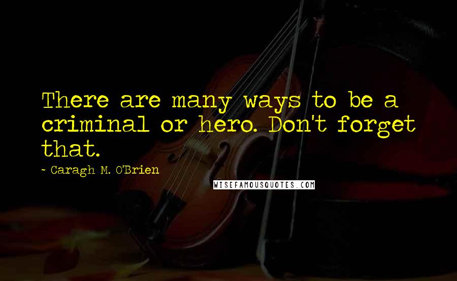 Caragh M. O'Brien Quotes: There are many ways to be a criminal or hero. Don't forget that.