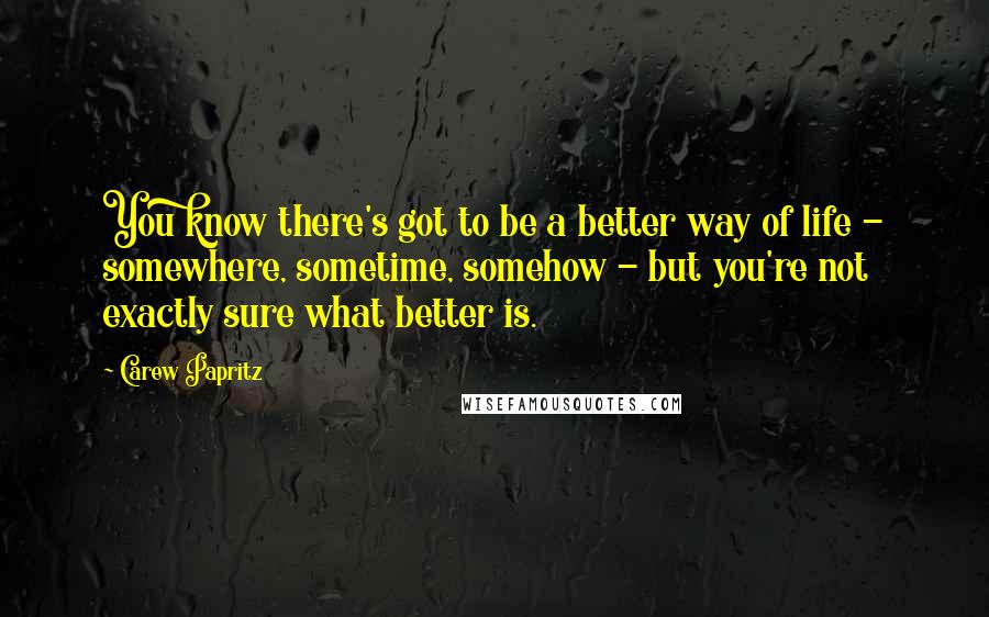 Carew Papritz Quotes: You know there's got to be a better way of life - somewhere, sometime, somehow - but you're not exactly sure what better is.