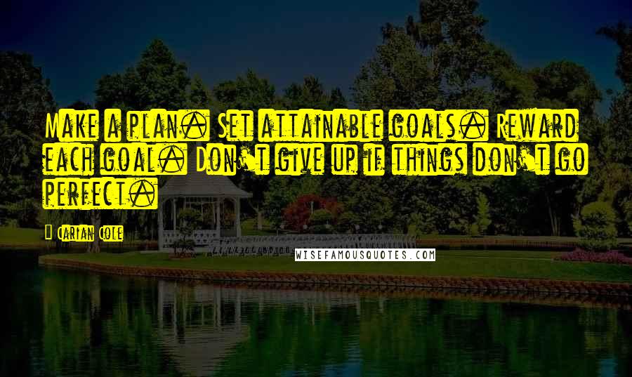 Carian Cole Quotes: Make a plan. Set attainable goals. Reward each goal. Don't give up if things don't go perfect.