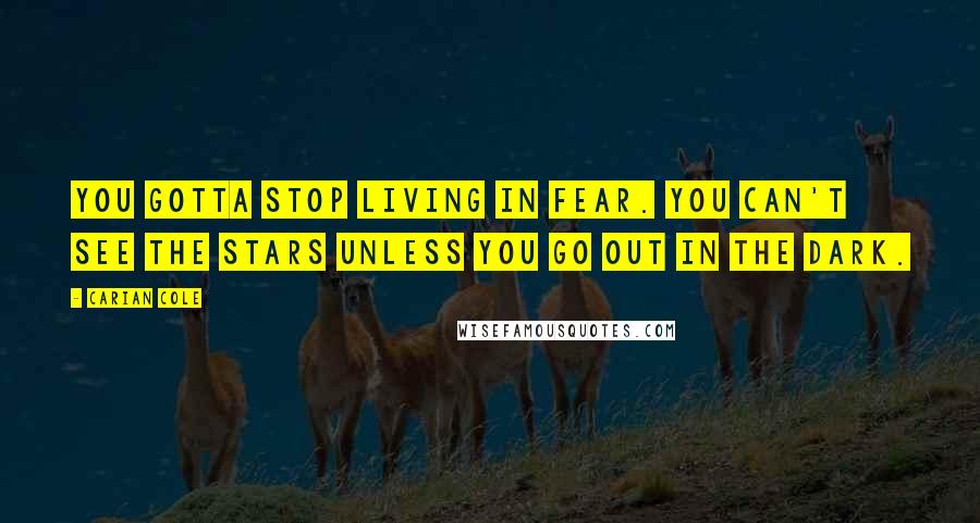 Carian Cole Quotes: you gotta stop living in fear. You can't see the stars unless you go out in the dark.