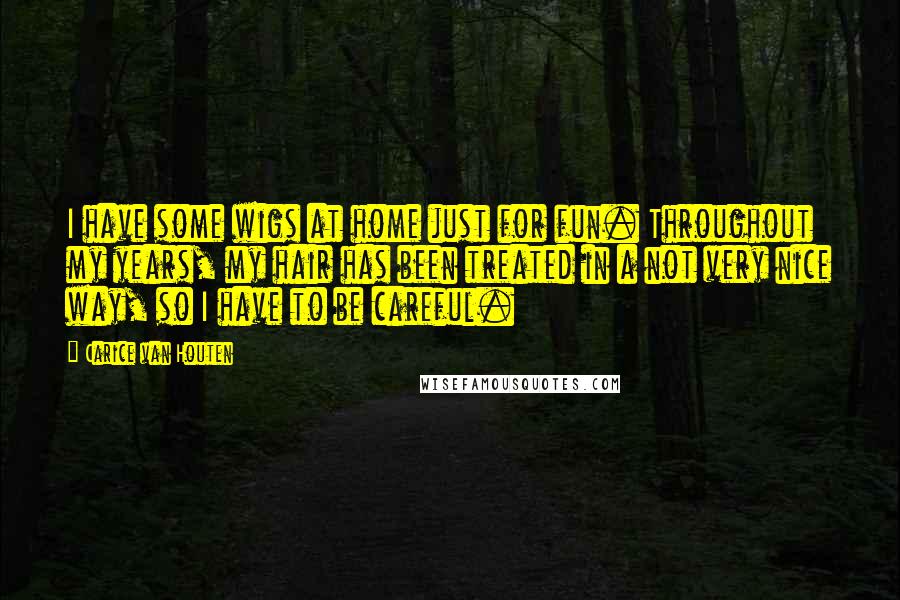 Carice Van Houten Quotes: I have some wigs at home just for fun. Throughout my years, my hair has been treated in a not very nice way, so I have to be careful.