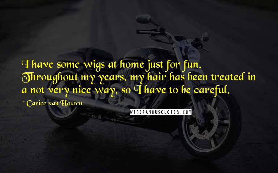 Carice Van Houten Quotes: I have some wigs at home just for fun. Throughout my years, my hair has been treated in a not very nice way, so I have to be careful.