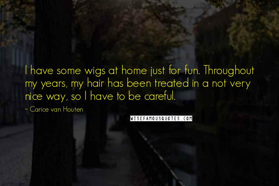 Carice Van Houten Quotes: I have some wigs at home just for fun. Throughout my years, my hair has been treated in a not very nice way, so I have to be careful.