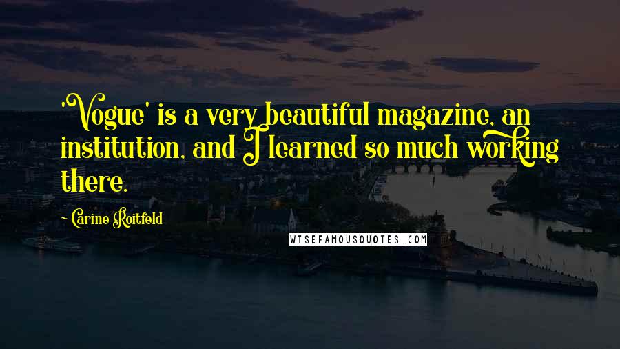 Carine Roitfeld Quotes: 'Vogue' is a very beautiful magazine, an institution, and I learned so much working there.
