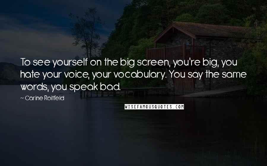 Carine Roitfeld Quotes: To see yourself on the big screen, you're big, you hate your voice, your vocabulary. You say the same words, you speak bad.