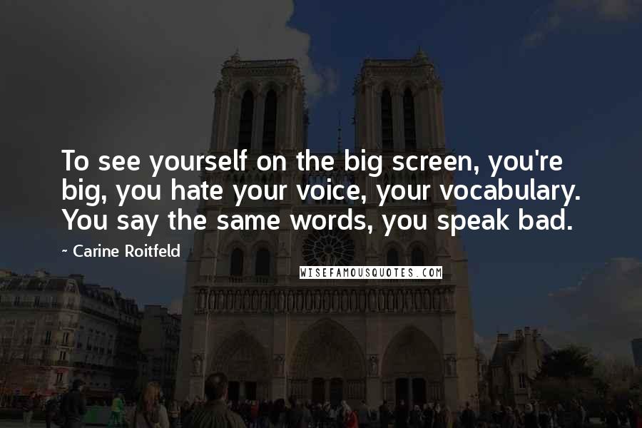 Carine Roitfeld Quotes: To see yourself on the big screen, you're big, you hate your voice, your vocabulary. You say the same words, you speak bad.