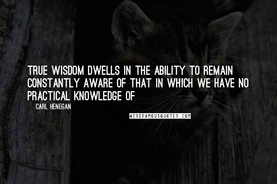 Carl Henegan Quotes: True wisdom dwells in the ability to remain constantly aware of that in which we have no practical knowledge of