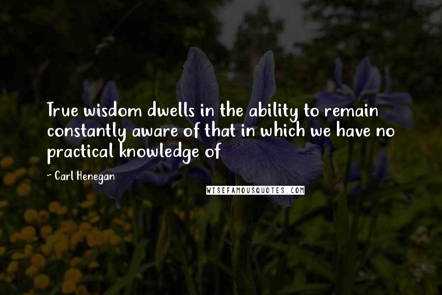 Carl Henegan Quotes: True wisdom dwells in the ability to remain constantly aware of that in which we have no practical knowledge of