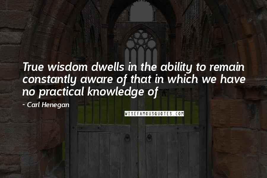 Carl Henegan Quotes: True wisdom dwells in the ability to remain constantly aware of that in which we have no practical knowledge of