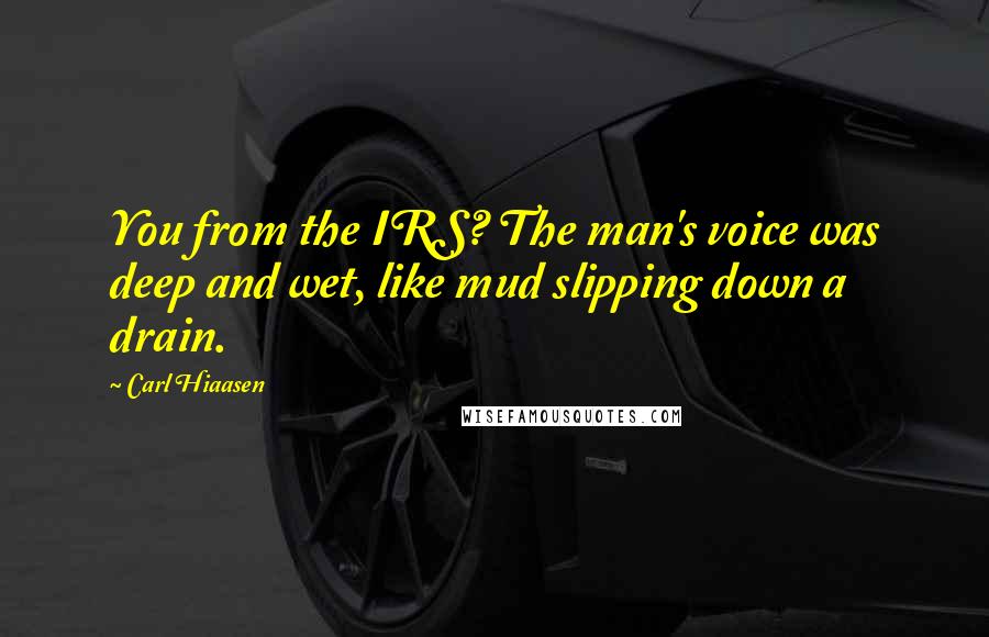 Carl Hiaasen Quotes: You from the IRS? The man's voice was deep and wet, like mud slipping down a drain.