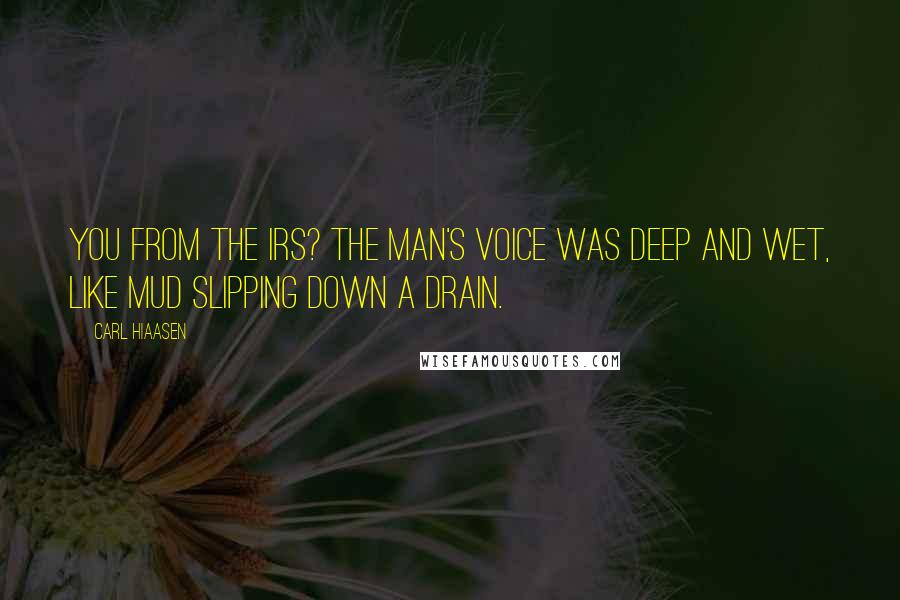 Carl Hiaasen Quotes: You from the IRS? The man's voice was deep and wet, like mud slipping down a drain.