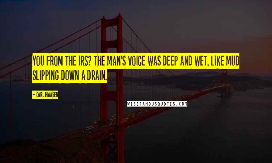 Carl Hiaasen Quotes: You from the IRS? The man's voice was deep and wet, like mud slipping down a drain.