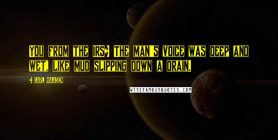 Carl Hiaasen Quotes: You from the IRS? The man's voice was deep and wet, like mud slipping down a drain.