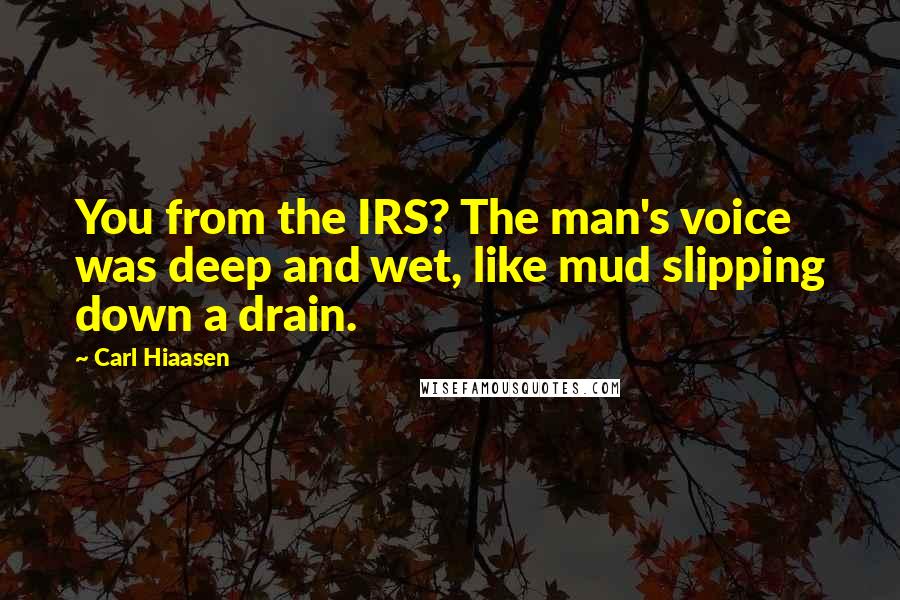 Carl Hiaasen Quotes: You from the IRS? The man's voice was deep and wet, like mud slipping down a drain.