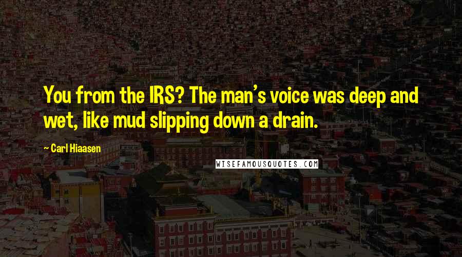 Carl Hiaasen Quotes: You from the IRS? The man's voice was deep and wet, like mud slipping down a drain.