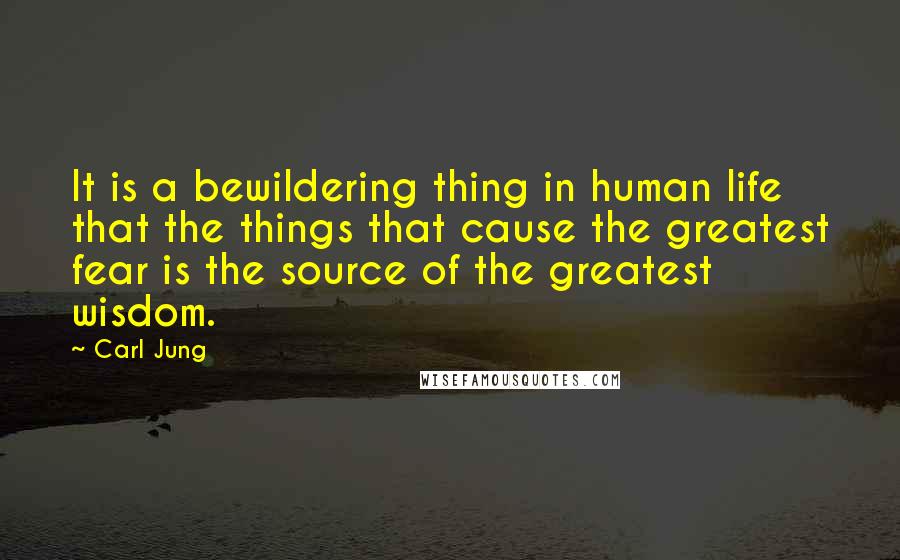 Carl Jung Quotes: It is a bewildering thing in human life that the things that cause the greatest fear is the source of the greatest wisdom.