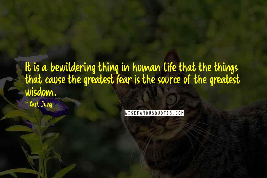 Carl Jung Quotes: It is a bewildering thing in human life that the things that cause the greatest fear is the source of the greatest wisdom.