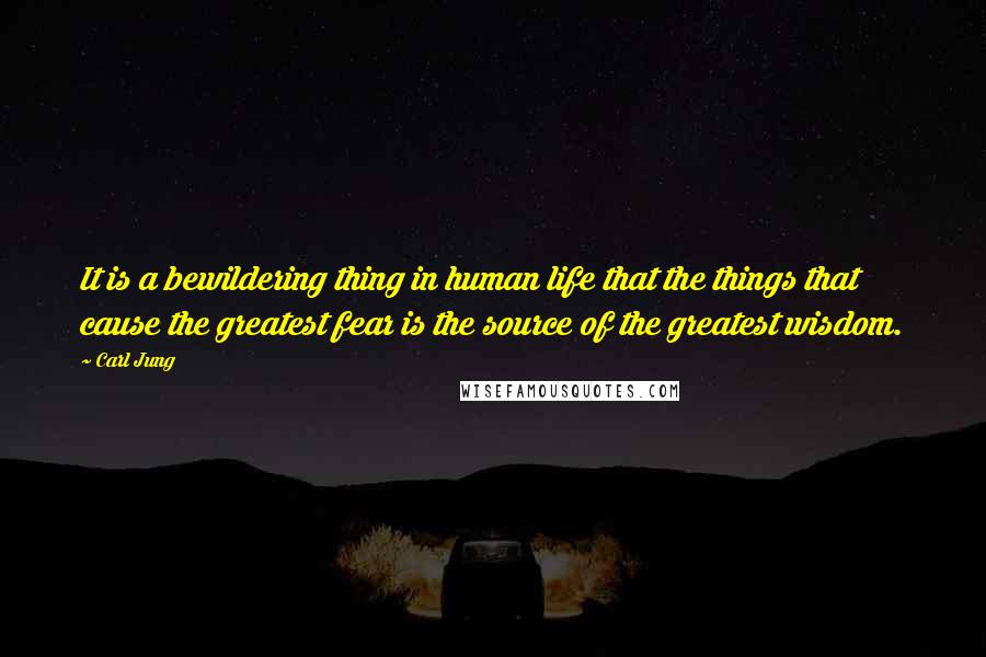 Carl Jung Quotes: It is a bewildering thing in human life that the things that cause the greatest fear is the source of the greatest wisdom.