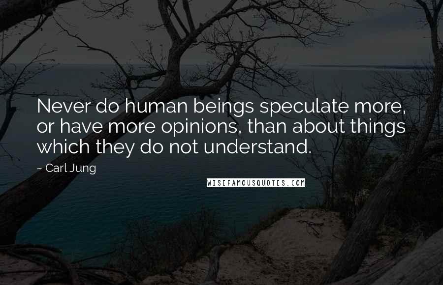 Carl Jung Quotes: Never do human beings speculate more, or have more opinions, than about things which they do not understand.