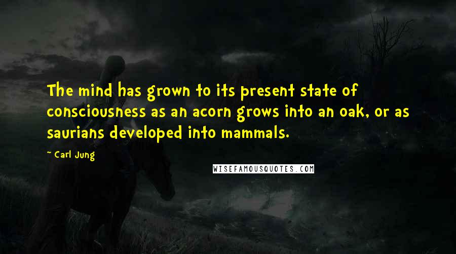 Carl Jung Quotes: The mind has grown to its present state of consciousness as an acorn grows into an oak, or as saurians developed into mammals.