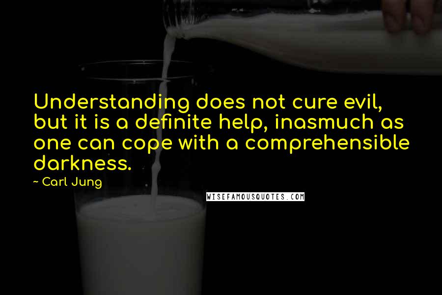 Carl Jung Quotes: Understanding does not cure evil, but it is a definite help, inasmuch as one can cope with a comprehensible darkness.