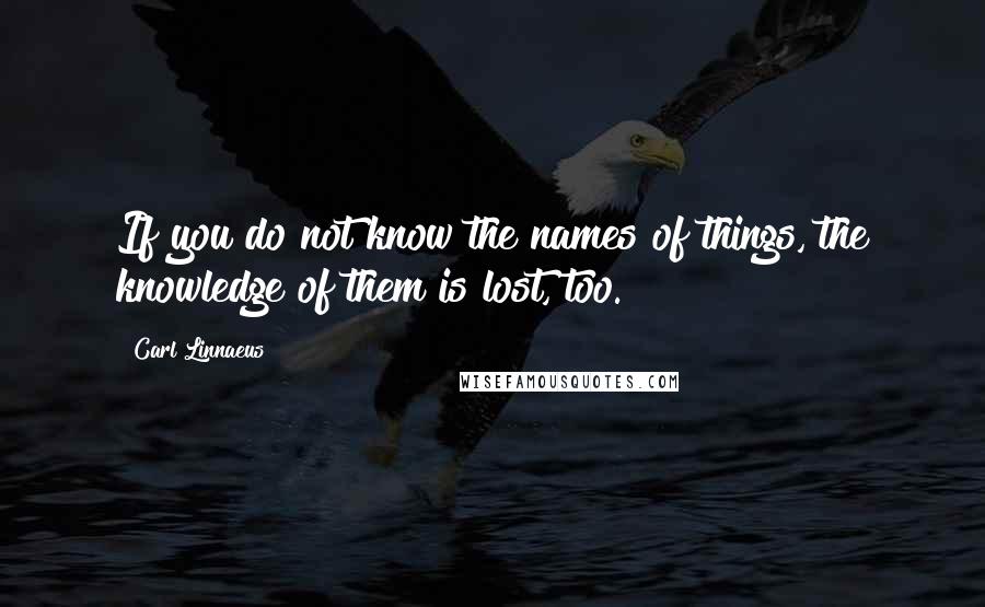 Carl Linnaeus Quotes: If you do not know the names of things, the knowledge of them is lost, too.