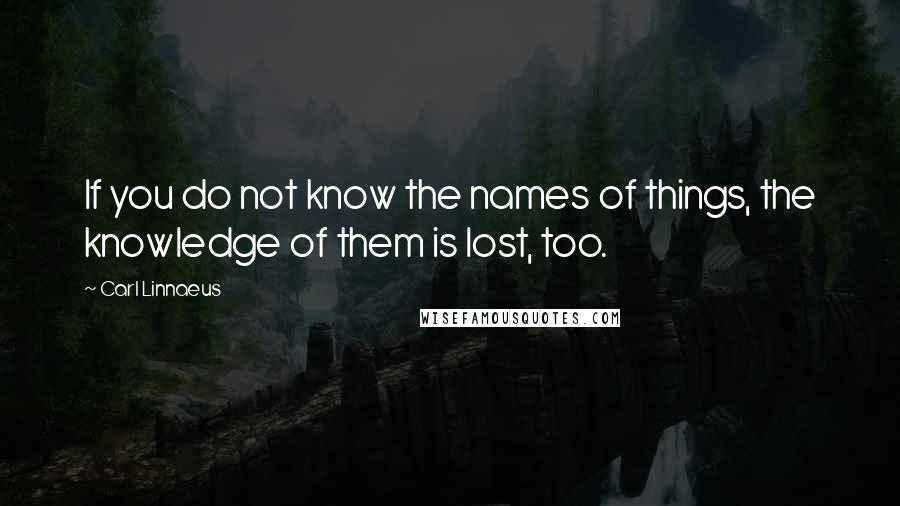 Carl Linnaeus Quotes: If you do not know the names of things, the knowledge of them is lost, too.