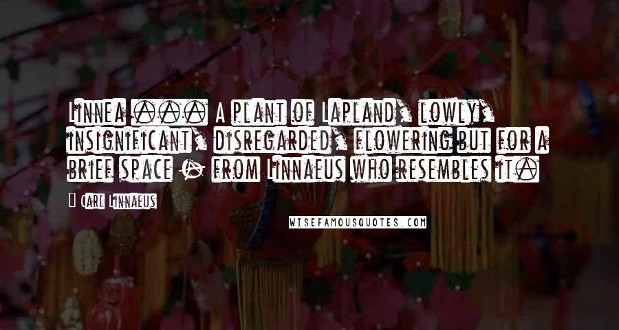 Carl Linnaeus Quotes: Linnea ... A plant of Lapland, lowly, insignificant, disregarded, flowering but for a brief space - from Linnaeus who resembles it.